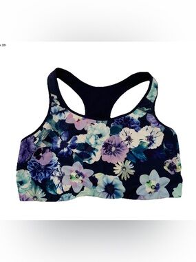 Old Navy 2X Active Go Dry Activewear Sports Bra Blue Floral Athletic Racerback